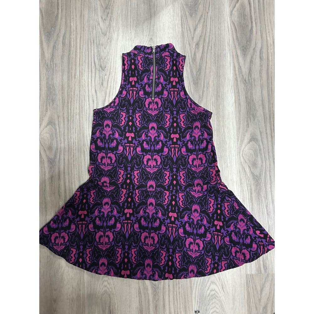 Free People Purple Pink Damask Ikat Mock Neck Drop Waist Tunic top mini dress XS - Picture 7 of 8